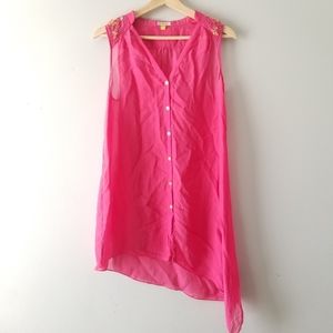 Anthropologie Leifsdottir Embellished Pink Silk Tunic Dress 0
